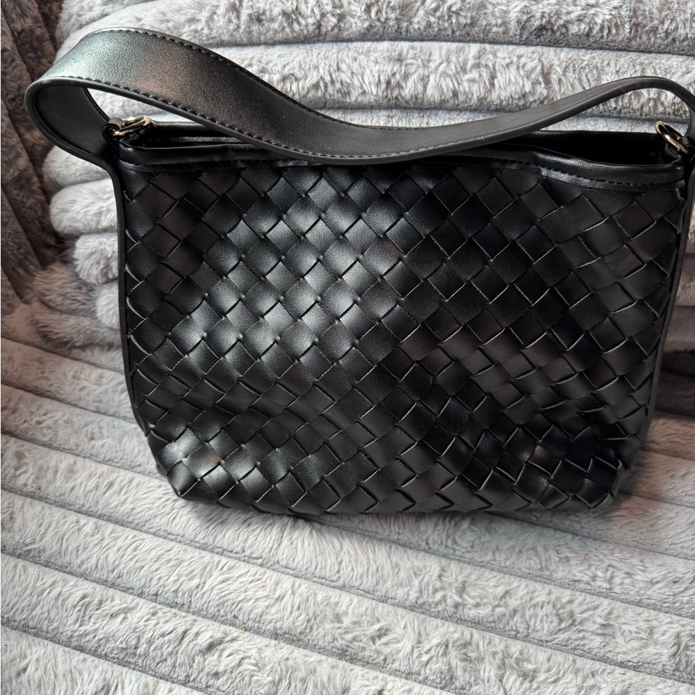 Black Woven Leather Shoulder Bag